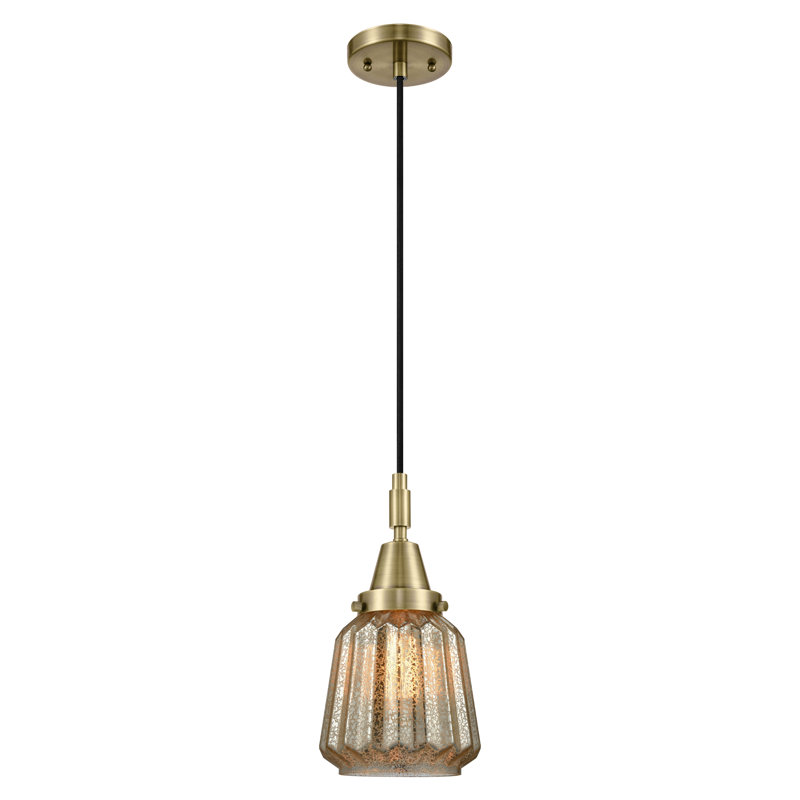 Downtown Urban - Caden Chatham - Mini-luminaire suspendu à cordon 1 lumière 7 "- Abat-jour, Mercure, Laiton antique