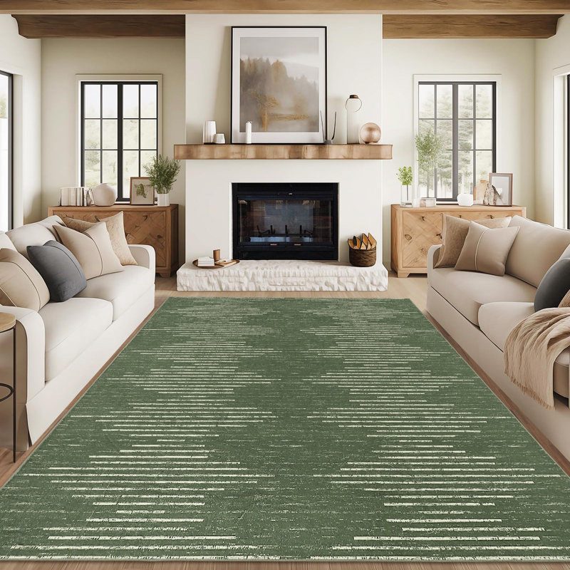 Modern Machine Washable Striped Rug for Living Room Non-Slip Low Pile Stain-Resistant Contemporary Geometric Soft Indoor Carpet for Bedroom Dining Room