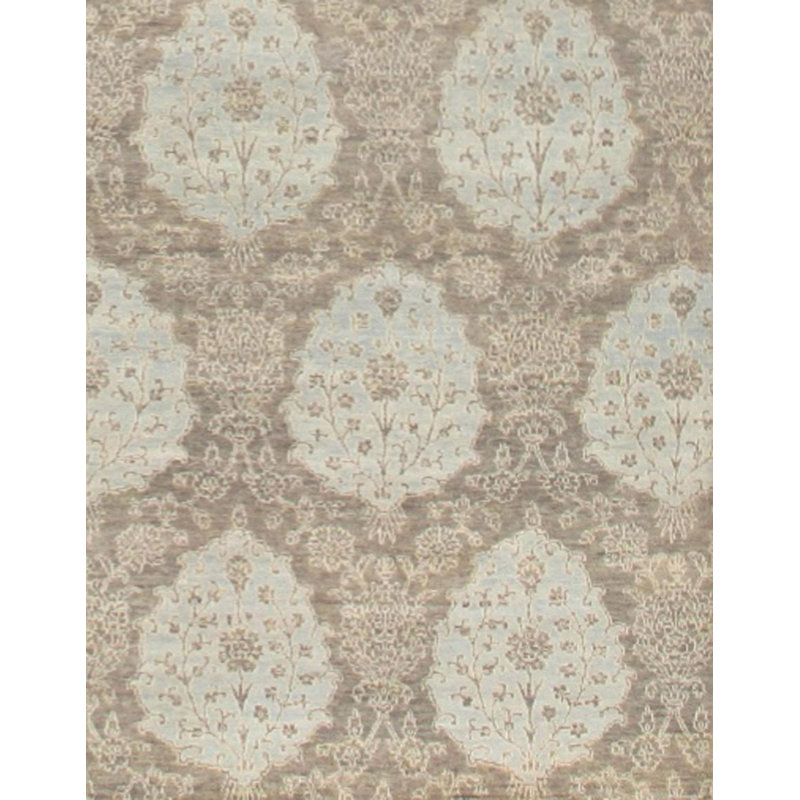 Tapis géométrique gris / jaune en laine noué à la main, Rectangle 8 pi x 10 pi