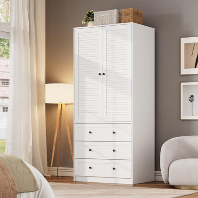 Armoire-penderie Armoire avec 3 tiroirs et 2 portes, armoires-penderie modernes en bois pour suspendre les vêtements