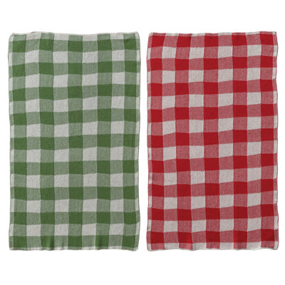 Cotton Knit Tea Towel W/ Check Pattern