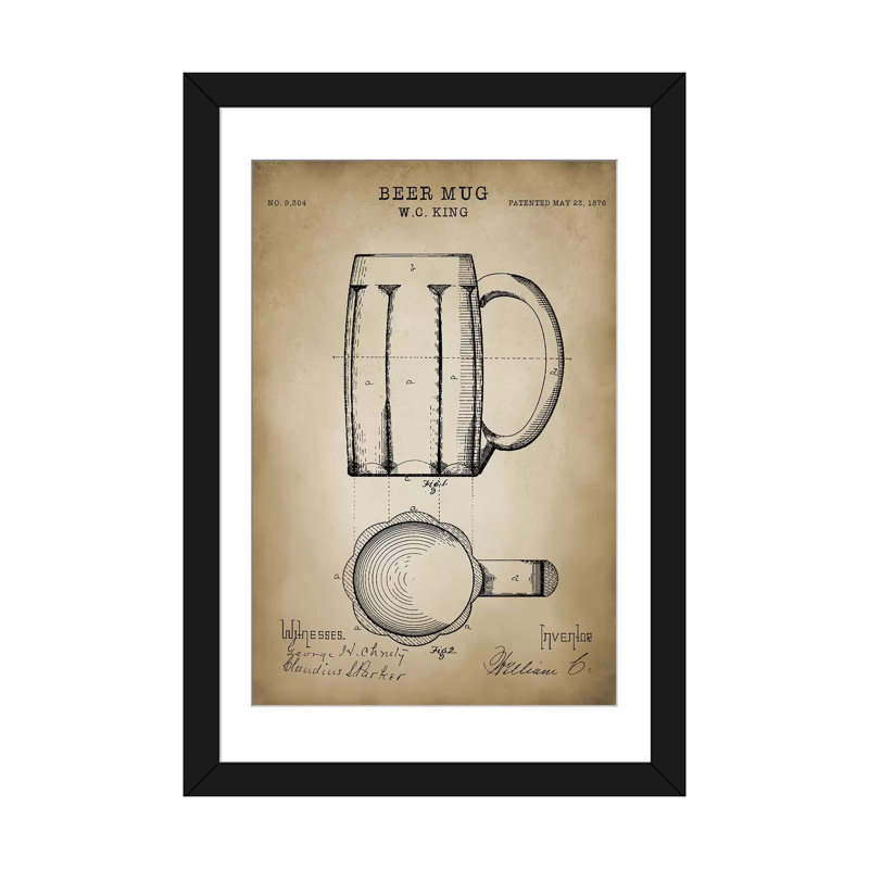 « tasse à bière », impression sur toile, H 32 po x l 24 po x P 1 po, Papier d'art encadré noir, Blanc