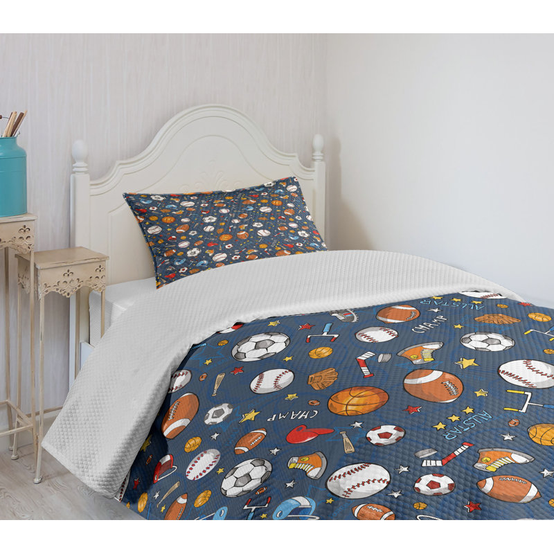 Twin Kids Sports Themed Blue Polyester Bedspread Set