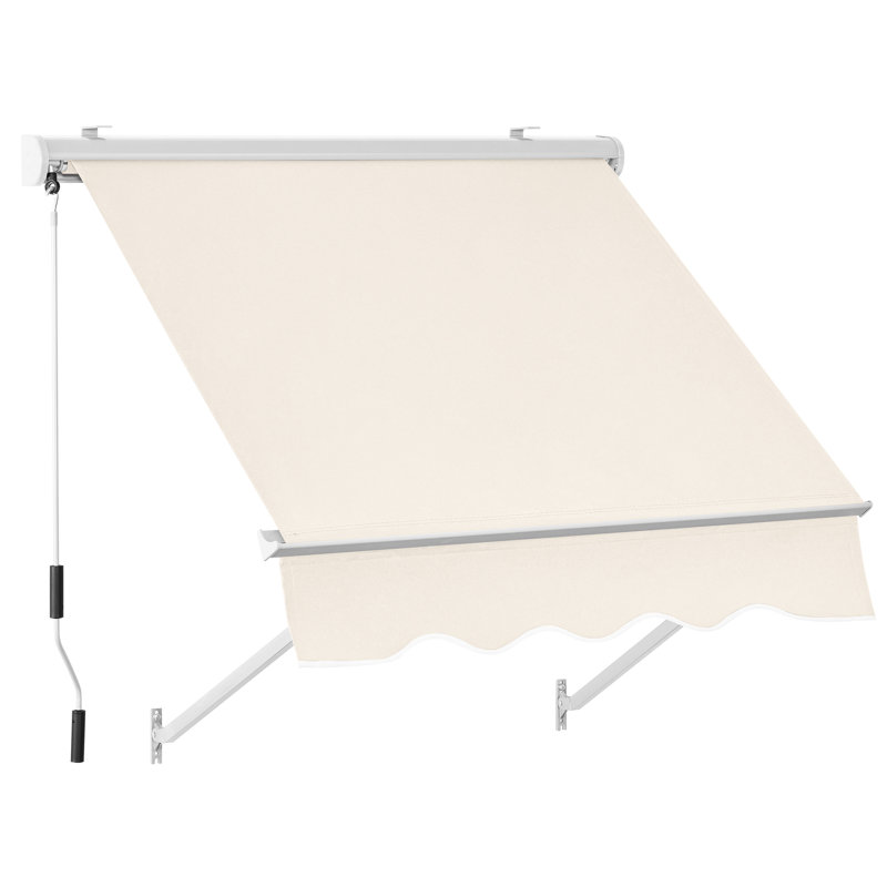 Polyester Cover Patio Window Awning, Manual Retractable Sunshade Canopy, Beige