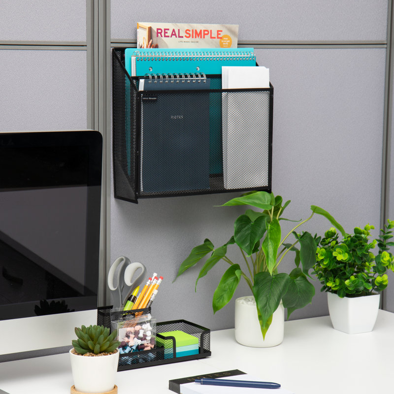 Mind Reader Vertical File Storage, Desktop Organizer, Wall Mount, Metal, 12.5"L x 3.75"W x 11.5"H, Black