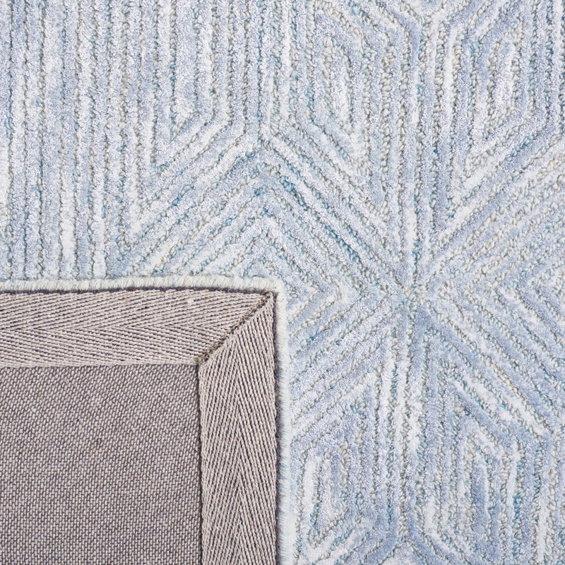 Galdamez Hand Tufted Viscose/Wool/Cotton Geometric Rug in Gray/Blue, Rectangle 5' x 8'