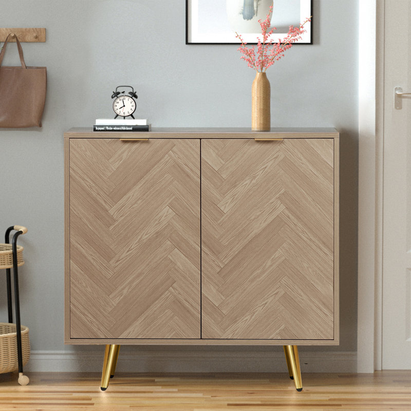 Buffet Celinda, buffet moderne en chêne naturel avec 2 portes et tablette réglable