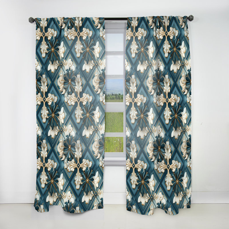 Motif géométrique mosaïque de fleurs - Rideau abstrait - Rideau géométrique obscurcissant - 1 panneau, L 52 po x L 90 po