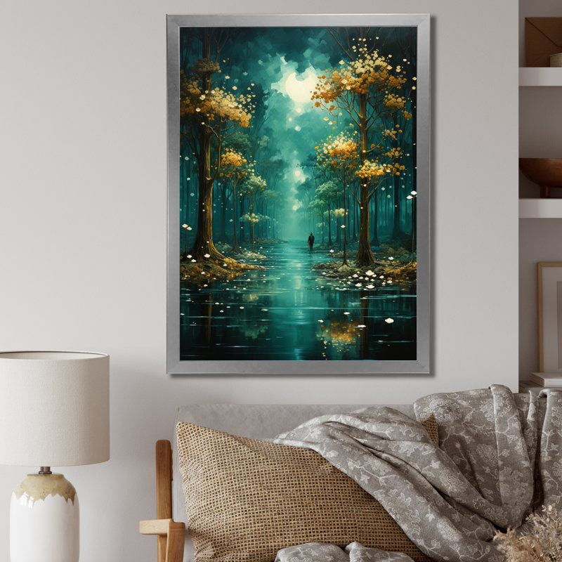" Solitude In Forest Of Emerald I ", Silver Picture Framed, 44" H x 34" W x 1.5" D