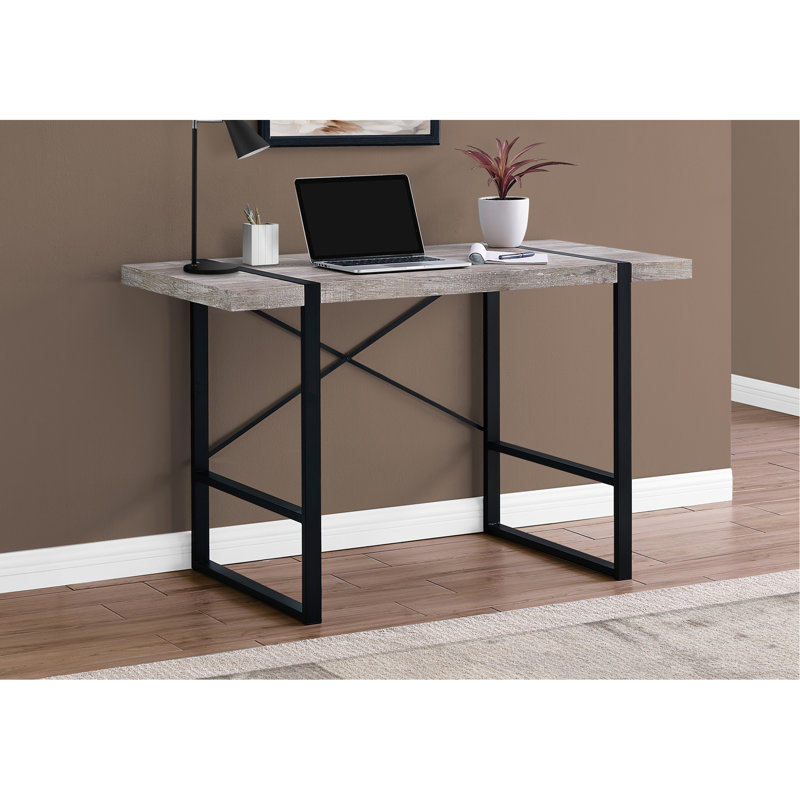 Bureau d'ordinateur, bureau personnel, ordinateur portable, L 48 po, travail, stratifié beige, métal noir, contemporain, moderne