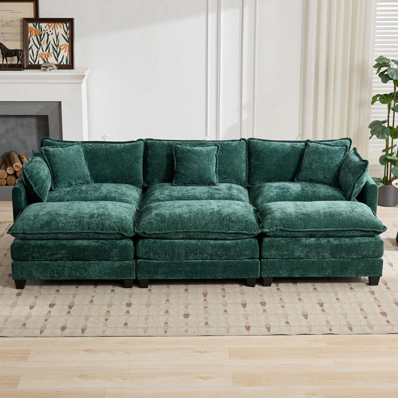 Canapé-lit modulaire avec canapé-lit surdimensionné Schmucker, Chenille verte, H 33 po x l 113,8 po x P 35 po