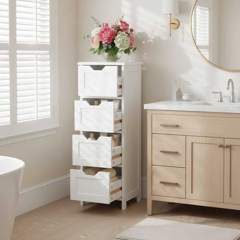 4-Drawer Narrow Bathroom Floor Cabinet with Space-Saving Vertical Design