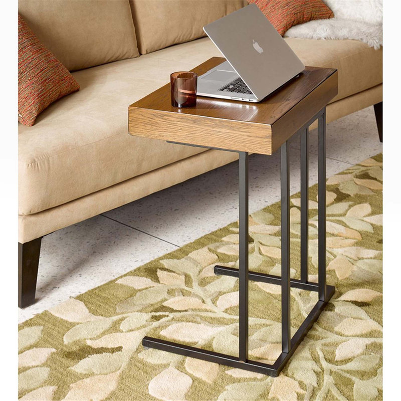 Pull Up Table,solid wood drawer, metal base,modern coffee table,cocktail table, Pecan