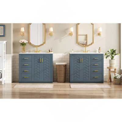 Meuble-lavabo 72 po avec lavabo en céramique (séparé), armoire de rangement en bois massif, ensemble de meuble-lavabo autoportant avec tiroirs et portes à fermeture douce