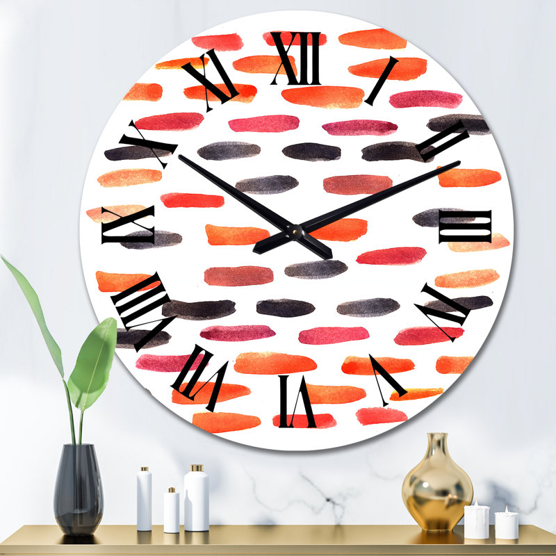 Retro Orange and Blue Horizontal Strokes - Patterned Wall Clock, Large