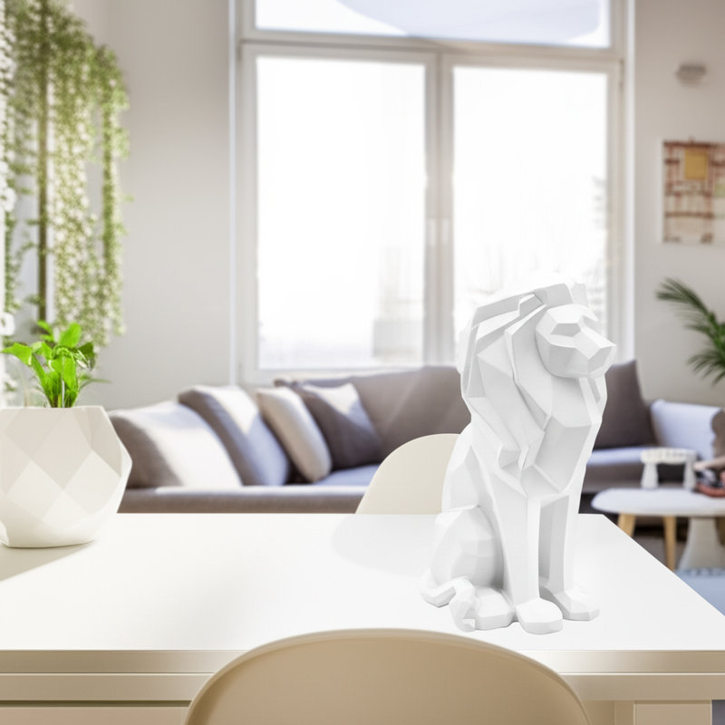 Figurine de lion en polyrésine géométrique Juzefa, Blanc