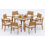 3 Seats 4 Pcs Grade-A Teak Wood Dining Set: 52" Round Table And 3 Travota Stacking Arm Chairs #11TV1103