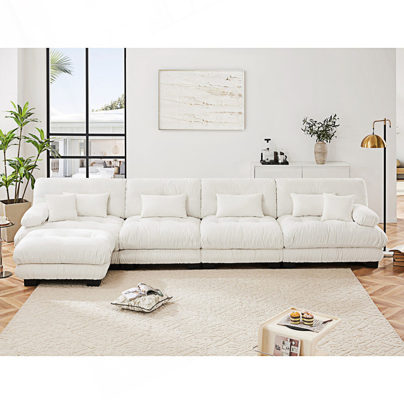 Canapé modulaire à combinaison libre, canapé en L, Chenille blanche