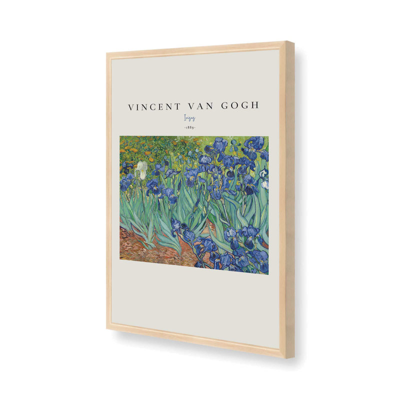 Iris de Van Gogh v2, H 11 po x l 9 po, Reproduction encadrée sans passe-partout, Érable brut