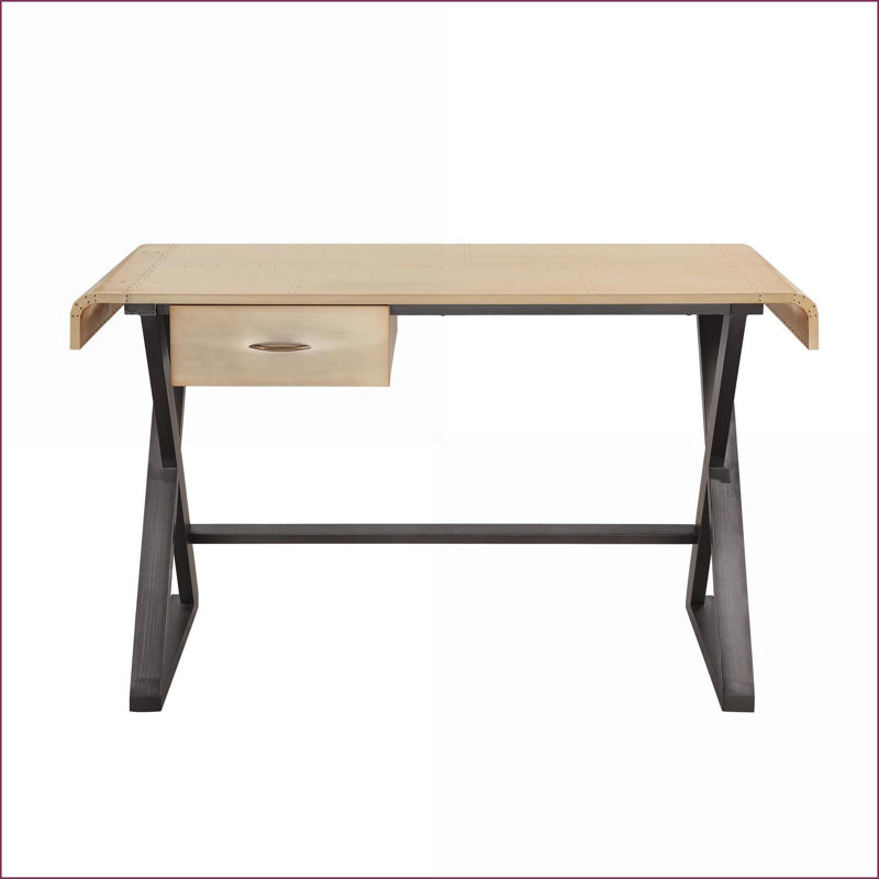 Desks, Modern Gold Aluminum Rectangular Writing Desk with 1 Drawer | Gold | Aluminum