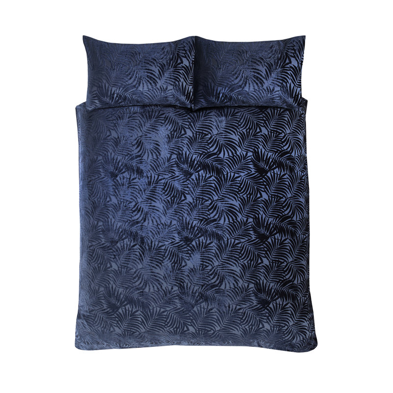 Colasanto Velvet Floral Duvet Cover with Pillowcases, Navy, Single
