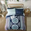 Ensemble de lit double XL - Couette, draps et garniture à motif médaillon marine, imprimé pour une chambre de rêve, tissu, à plat