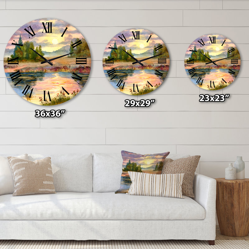 Coucher de soleil sur le lac I - Horloge murale traditionnelle, Surdimensionné