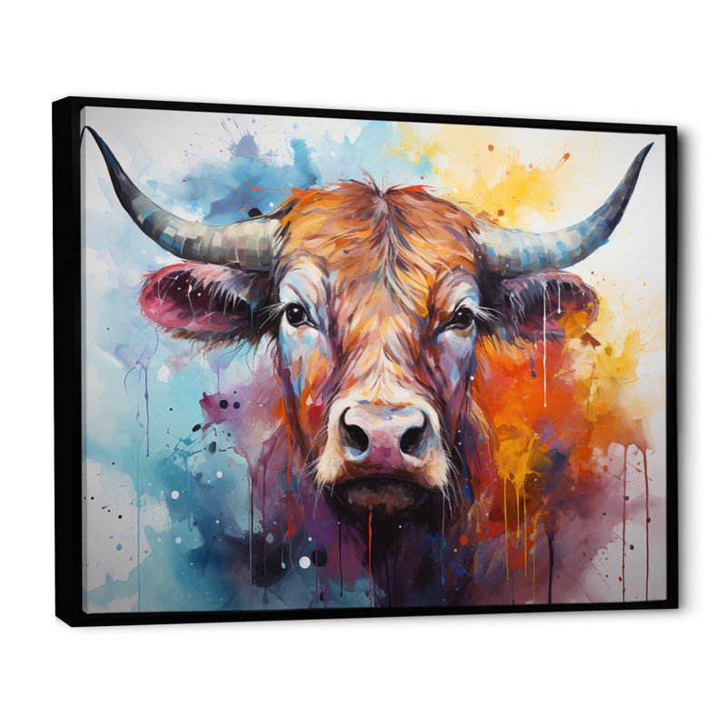 «Keajia Cow Majestic Bovine Collage I», reproduction rectangulaire sur toile, H 16 po x l 32 po x P 1 po, Cadre flottant noir