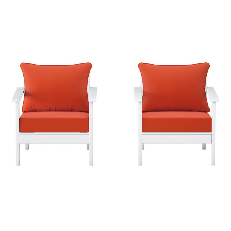 Chaise profonde avec coussins (ensemble de 2), Orange, Blanc