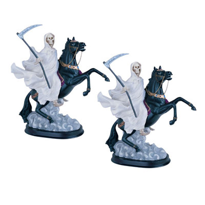 "2-PC Set" ICE ARMOR 12"H White Santa Muerte Riding Black Horse Statue Our Lady of The Holy Death Figurine  Figurine Statue Ornament Home/Room Decor and Perfect Gift Ideas for House Warming, Holidays and Birthdays Great Collectible Addition