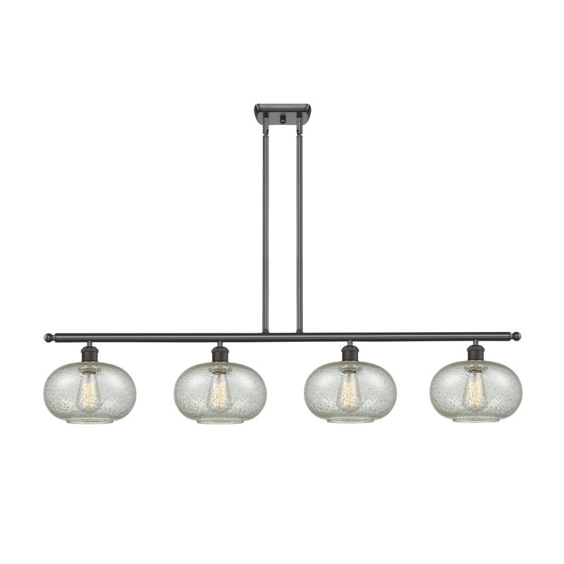 Luminaire suspendu linéaire pour îlot de cuisine 4 lumières Bethlehem, Mica, Bronze huilé, Ampoule non incluse
