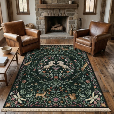Tapis 100% coton vert émeraude The Unicorn