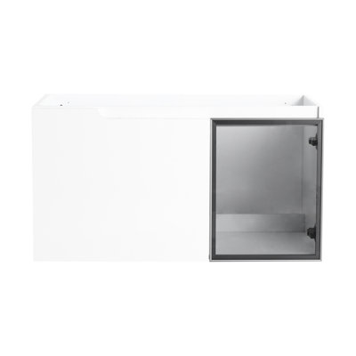 Meuble-lavabo de 36 po avec armoire blanche brillante, 1/2 porte en verre gris, charnières à fermeture en douceur, base en contreplaqué - sans lavabo dans l'emballage