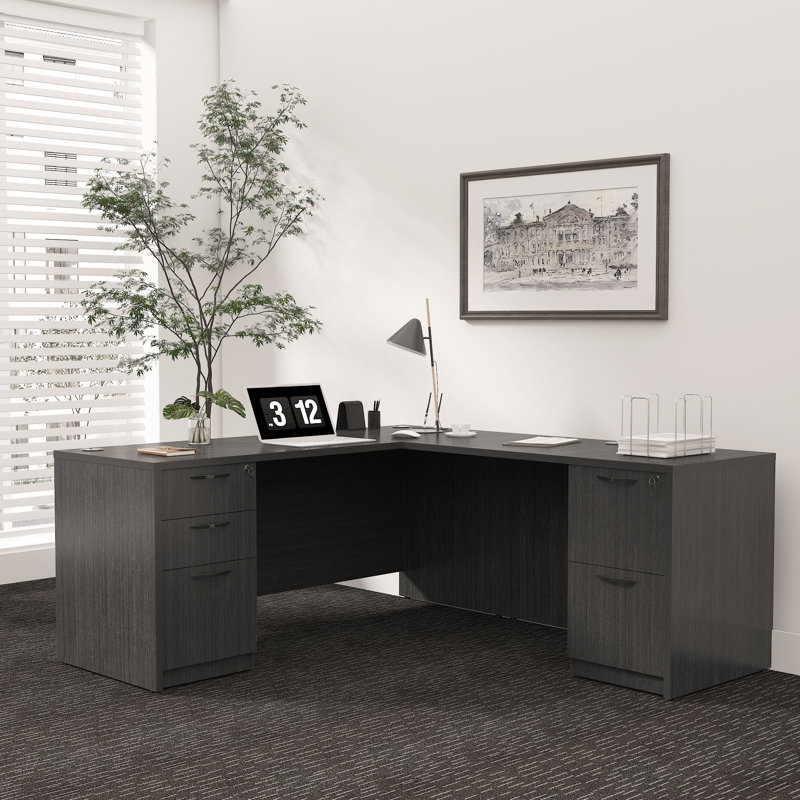  66.93'' L-Shaped Executive Desk with Cabinets, Gray