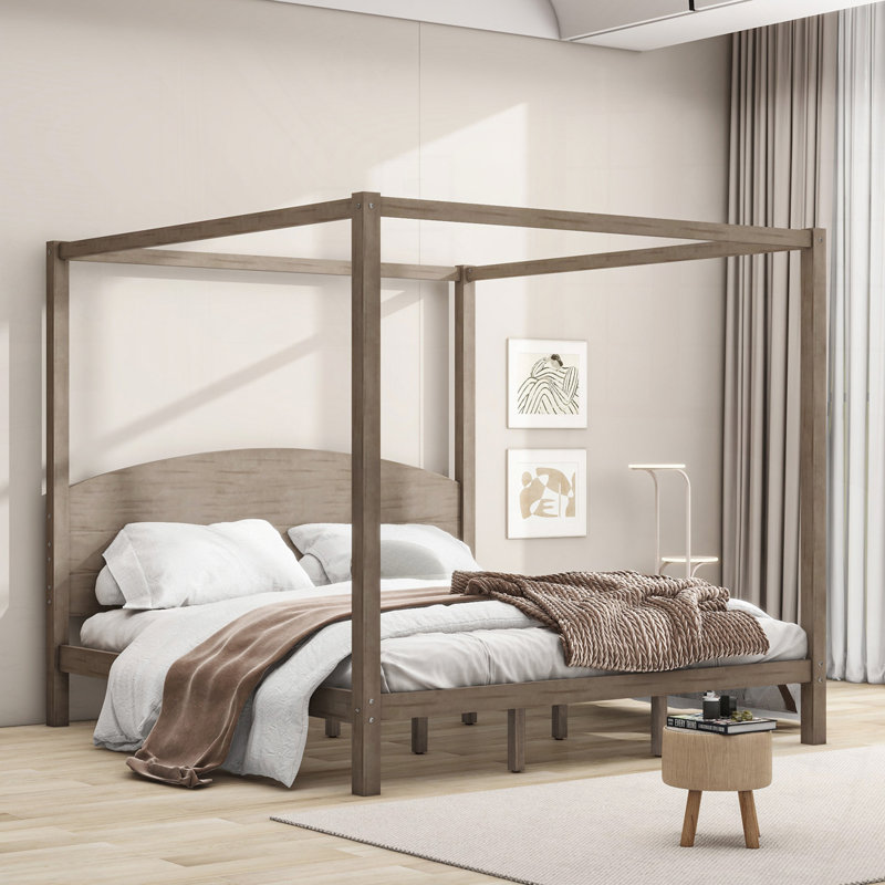 Lit plateforme avec tête de lit et pieds de support CaNopy, Brown Wash
