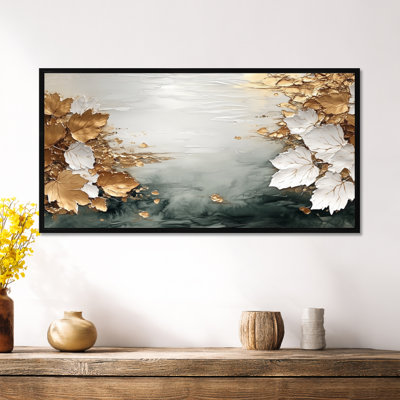 Gold White Floating Leaves on Still Pond – Botanical Canvas Prints, Peaceful Framed Wall Art