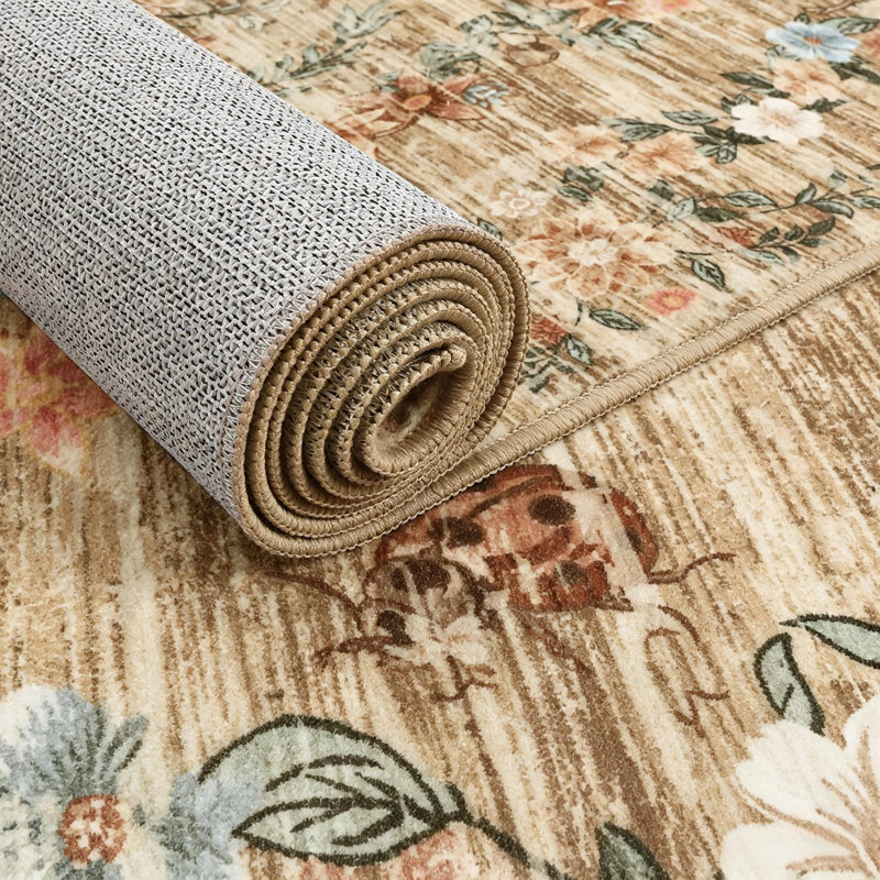 Retro Floral Washable Rugs for ‎‎Bedroom, Living Room and Hallway, Rectangle 10' x 13', Brown