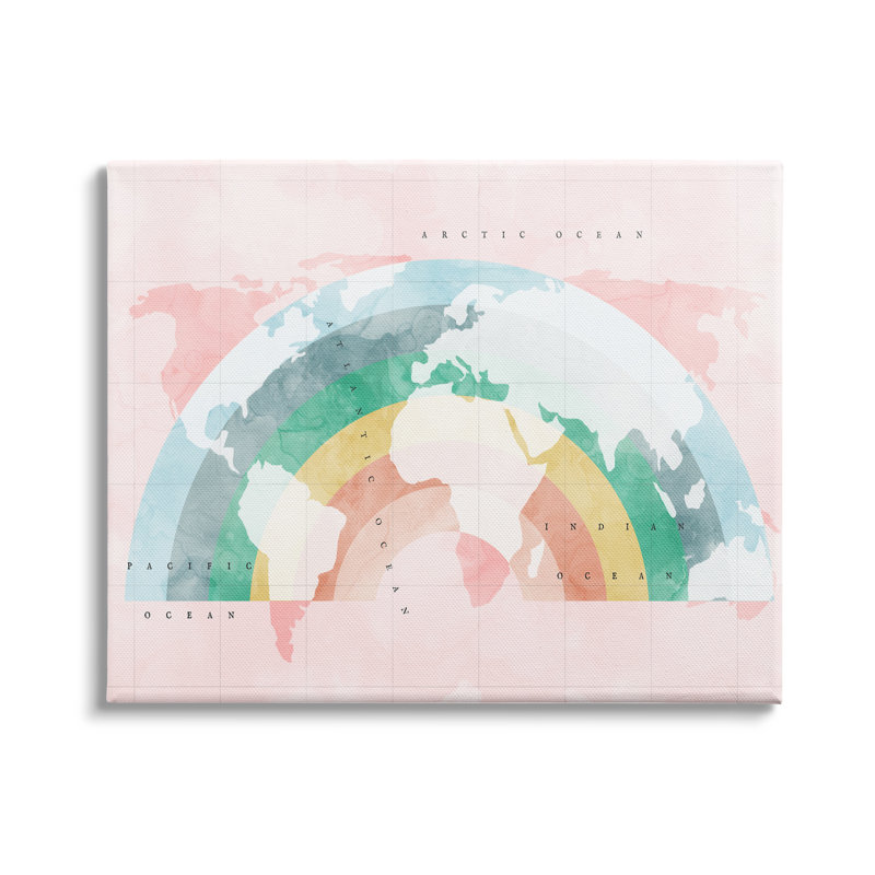 Carte du monde avec art moderne arc-en-ciel, H 24 po x l 30 po x P 1,5 po, Toile tendue