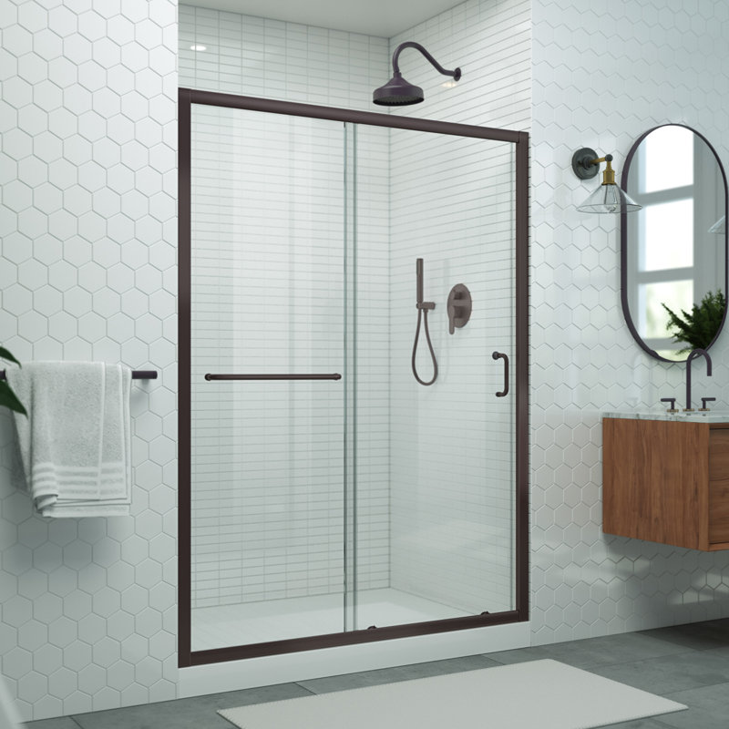 Levantine 56-60 x 72 Semi-Frameless Sliding Shower Door, Clear Glass in Oil Rubbed Bronze, Oil Rubbed Bronze