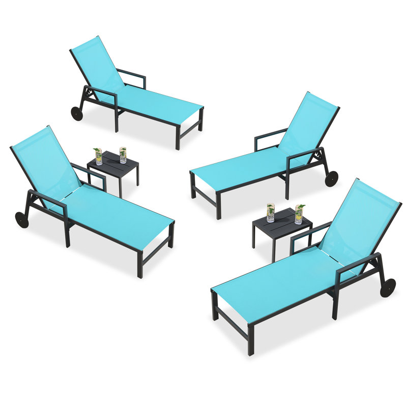 Chaise longue inclinable longue de 76,77 po Jahnya, Bleu turquoise