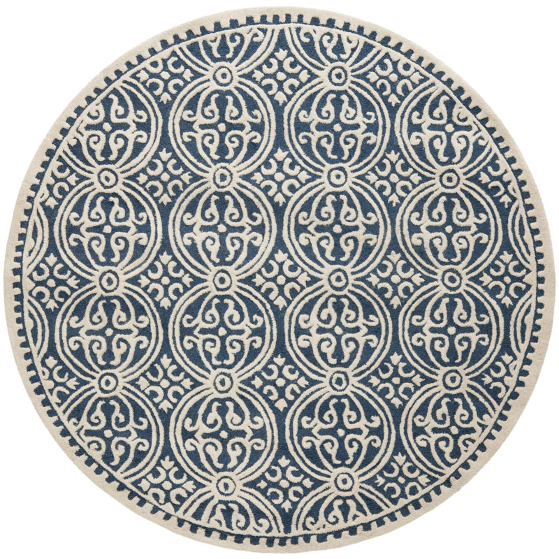 Tapis géométrique en laine touffeté à la main Sadik, Rond 4 pi