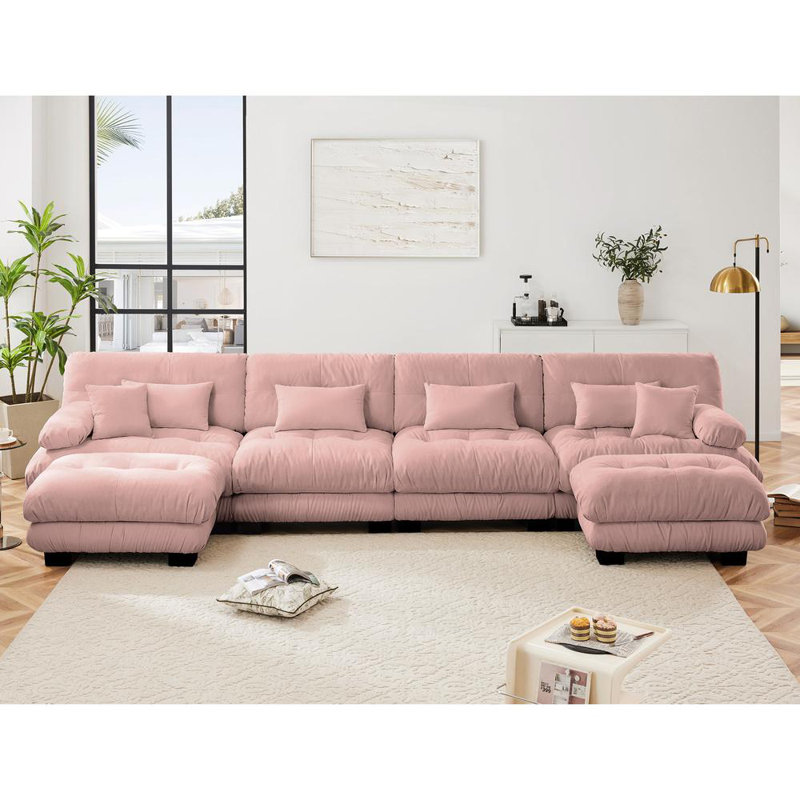 Canapé en chenille avec repose-pieds Cloud, Rose, H 35,4 po x l 173,2 po x P 59,6 po, 6