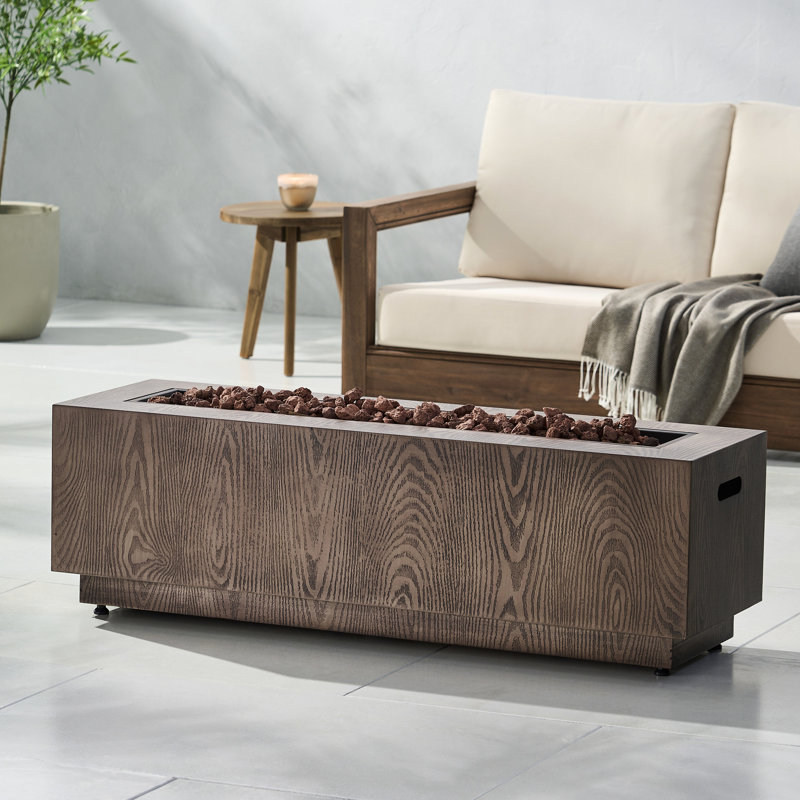 Rectangular 50,000 Fireplace, 48" Outdoor Iron, Brown Wood Theme, No Assembly Required Fire Pit, Featurette,