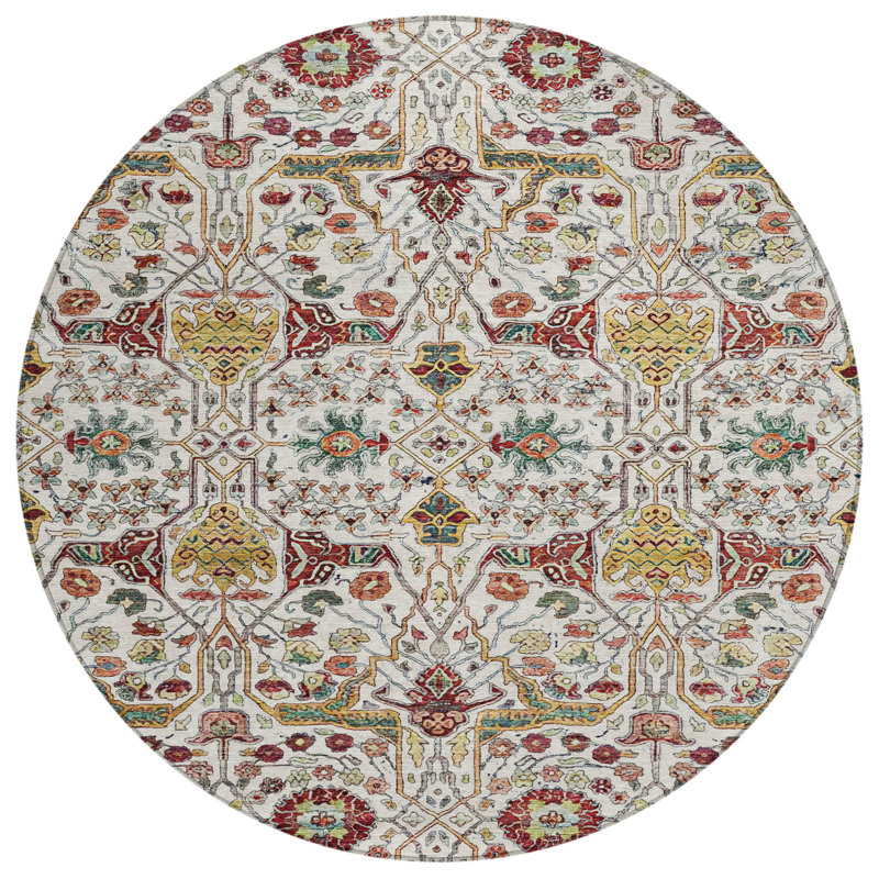 Leon Ivory Washable Indoor-Outdoor Rug - , 8' x 8'