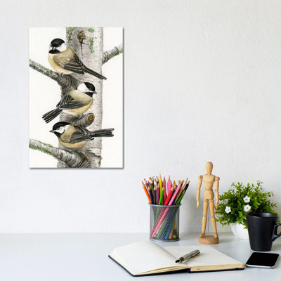 Chickadees In Birch Tree by Tracy Lizotte - Wrapped Canvas Print