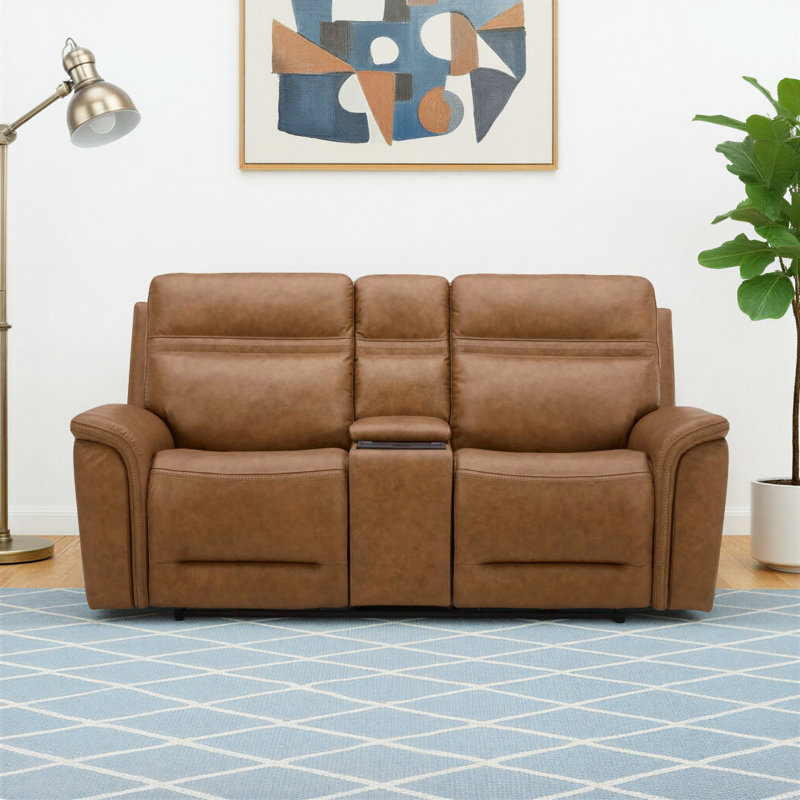 Cabrero 79'' Leather Power Reclining Loveseat, Camel