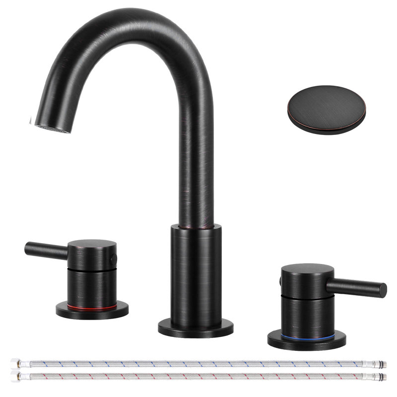 Robinet de salle de bain surdimensionné à 2 trous, 2 poignées et 8 poignées avec ensemble de bonde, Noir mat