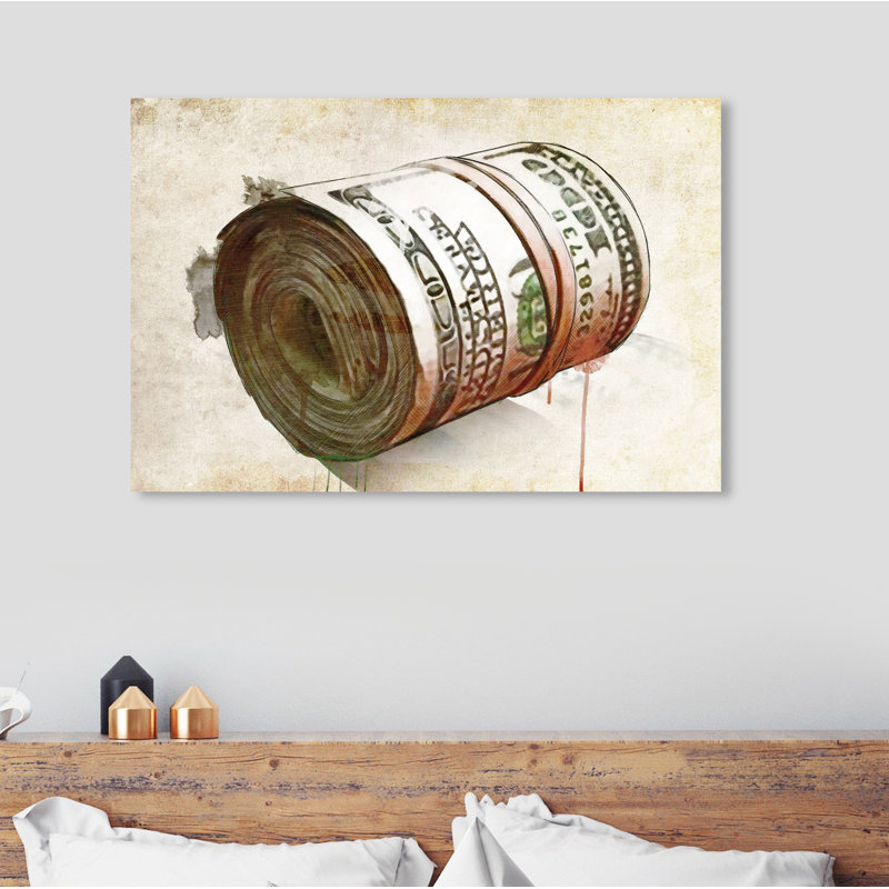 L'argent fou - impression d'art graphique, H 36 po x l 54 po x P 1,5 po, Toile tendue