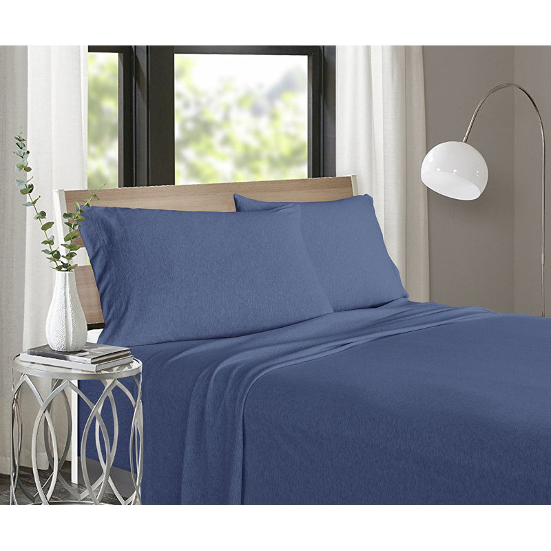 Brooklyn Flat Jersey Knit Sheet Set, Blue, King Sheet Set with 2 Pillowcases 