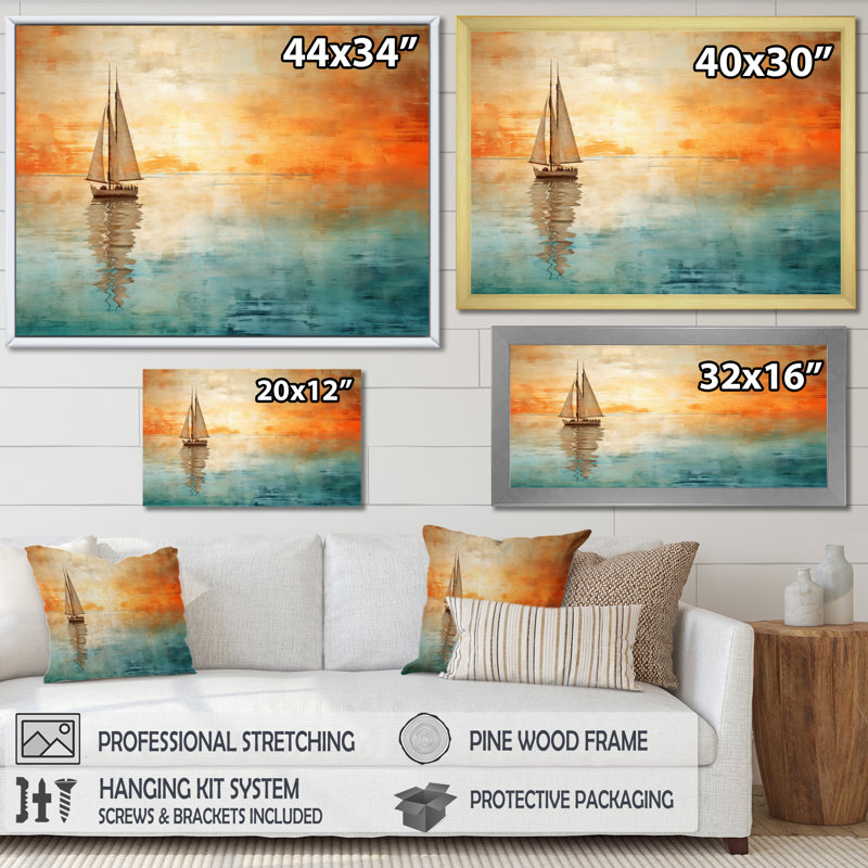 Bateau abstrait bord de mer II - art mural bateau pour le salon, H 30 po x l 40 po, Toile tendue